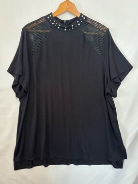 BELLDINI Black Mesh Inset Blouse with Studs Size 2X